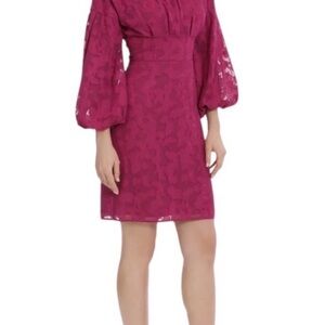 Maggie London Pauline Long Fuchsia Mini Dress with Bell Sleeves Women Size 2 New